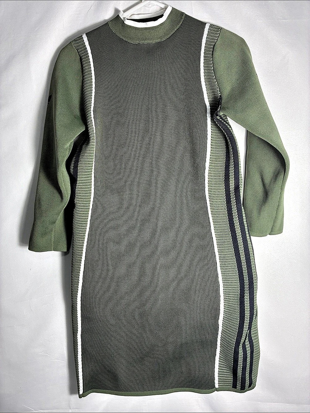 adidas Originals Olive Green Ribbed Knit Mock Neck Bodycon Dress size Large - Picture 7 of 9